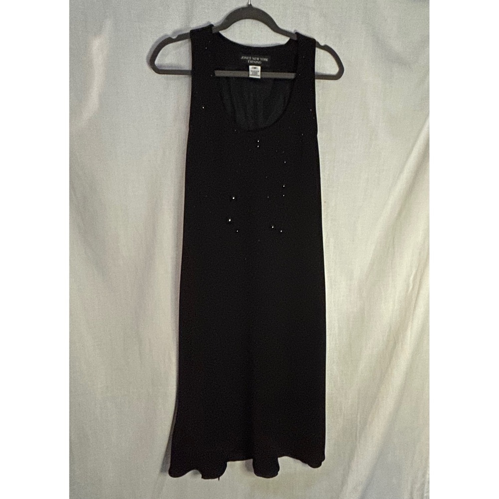 Jones New York Evening Black Sleeveless Rhinestone Scoop Neck Shift Dress 14